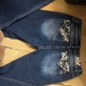 Miss Me Dark Blue Boot Cut Jeans with Embellished Pockets